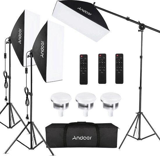 Foto: Fotografie lamp softbox fotografie accesoires light kit studio lamp softbox set statief 85w 2800k 5700k aanpasbare helderheidsniveau inclusief afstandsbediening inclusief draagtas zwart