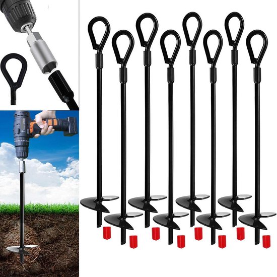 4 Ancrages Au Sol Jayzod De 38 Cm En Acier Robuste, Pour Tente, Trampoline Et Balançoire, Vissage Rapide Avec Perceuse