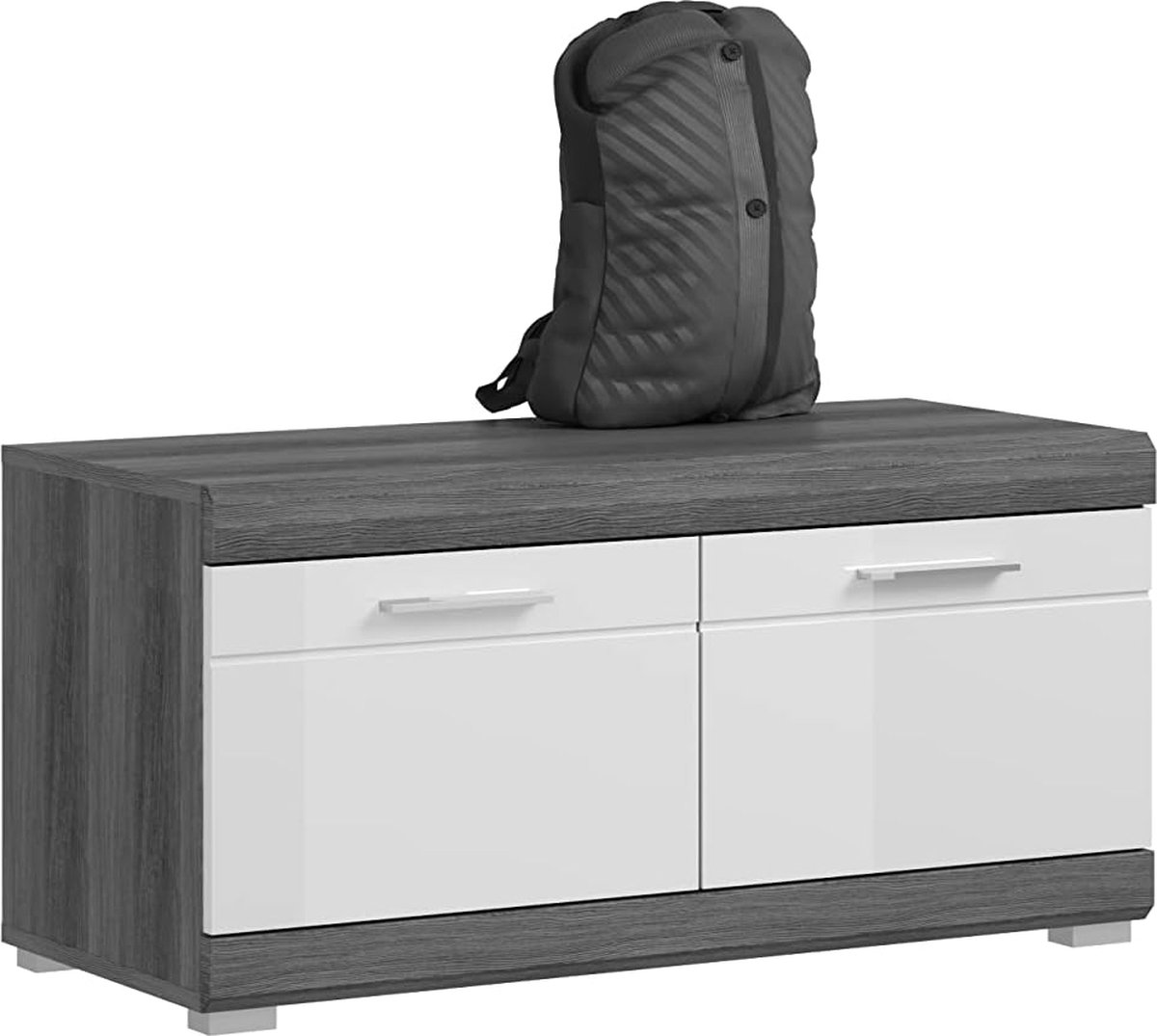 Goodivery ® Stijlvolle Schoenkast en Bank met Hoogglans Afwerking en Zilveren Accenten