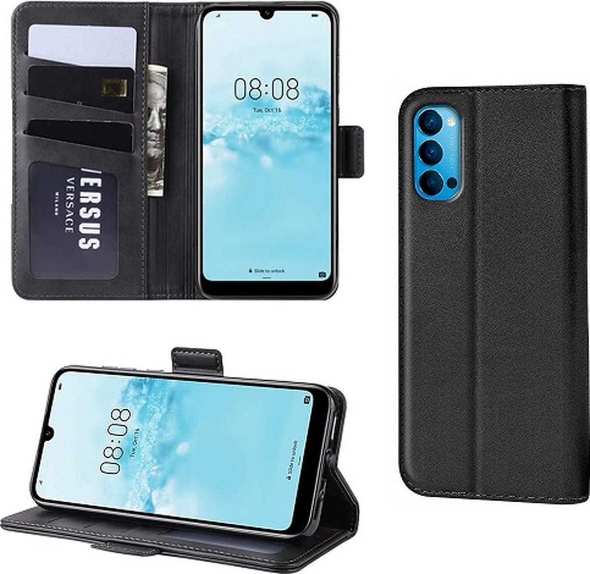 Oppo Reno4 Pro 5G Hoesje Met Pasjeshouder Bookcase Zwart