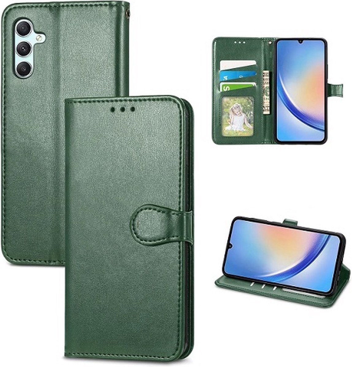 Samsung A24 Hoesje Met Pasjeshouder Bookcase Groen