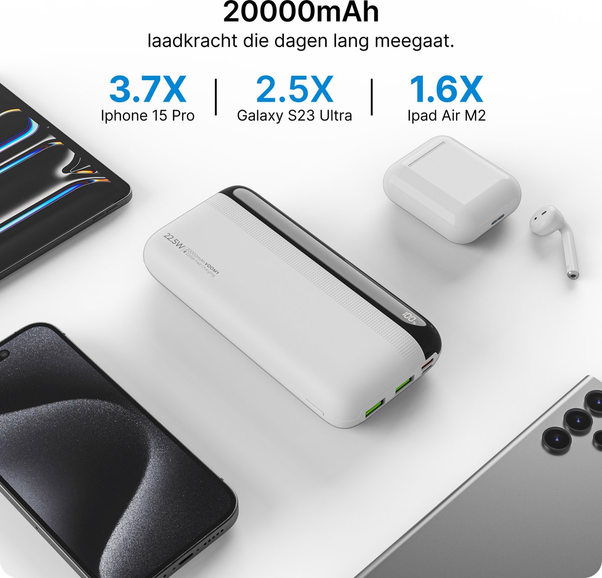 Voomy Powerbank 20000 mAh - Snellader 22.5W - LED Display - afbeelding 3