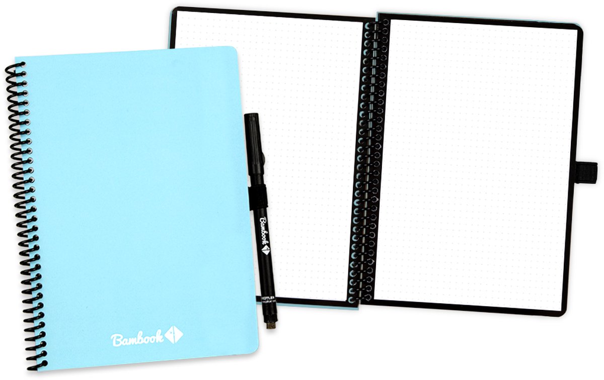 Bambook Colourful uitwisbaar notitieboek - Blauw - A5 - Dotted pagina's - Duurzaam, herbruikbaar whiteboard schrift - Met 1 gratis stift