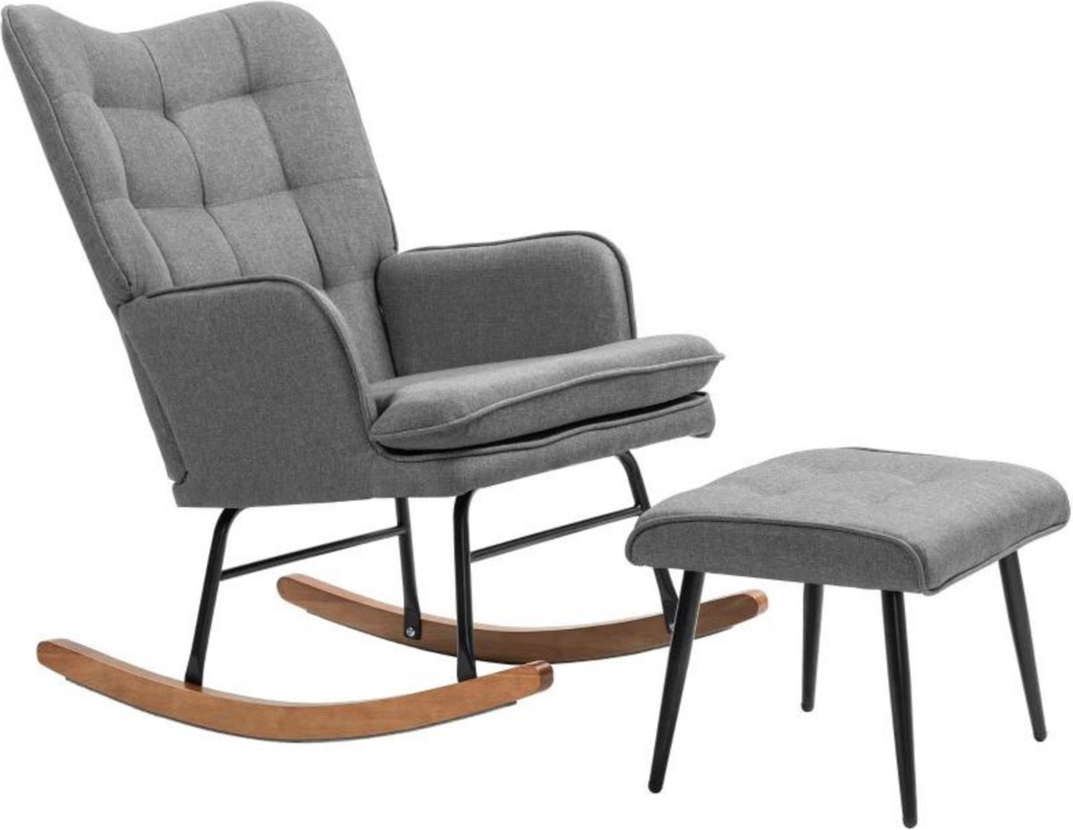 Schommelstoel met voetenbankje - Stoelen - Meubels - Fauteuil - Donkergrijs - 64x89x90cm