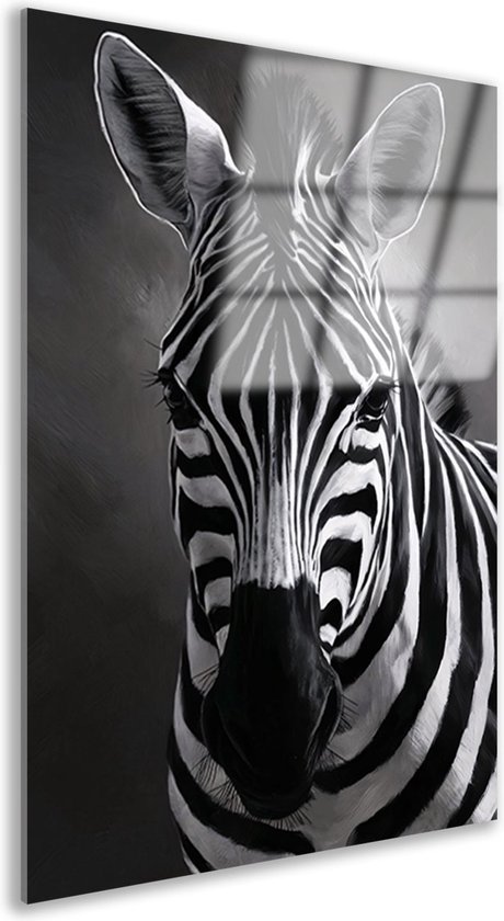 Zebra glasschilderij - Dier muurdecoratie - Schilderij op glas Oog - Wanddecoratie kinderkamer - Schilderij plexiglas - Schilderijen acrylglas 60x90 cm