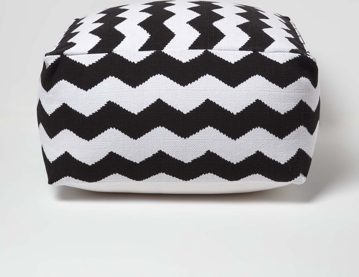 Homescapes Designer Kruk Poef Würfel Chevron Zwart/Wit