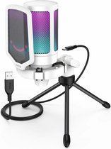 FIFINE - A6V - Wit - USB RGB Streaming Microfoon met Standaard - Gaming - Podcast - Geschikt voor - PS5 / PS4 / PC / Windows - Touch Mute Knop - Filter