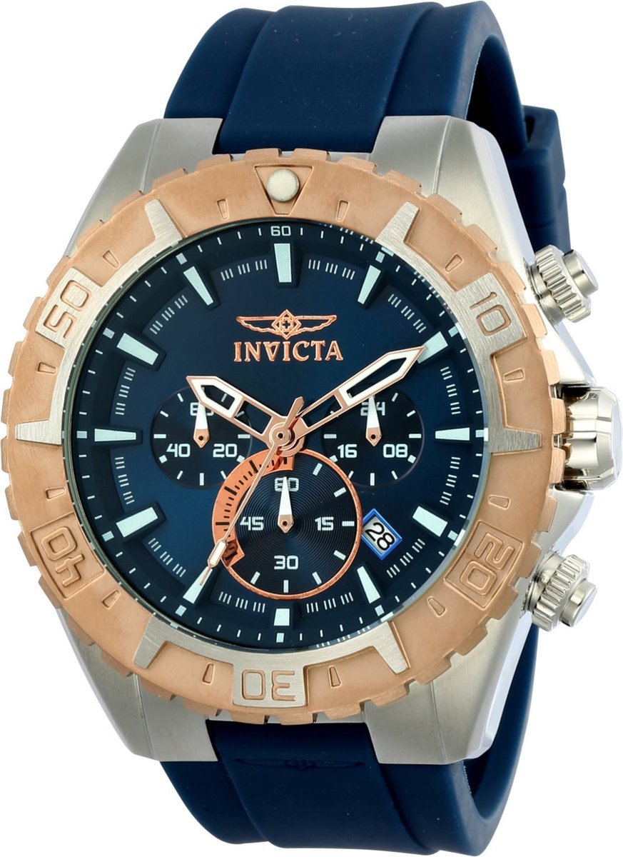 Invicta Aviator 22523 Heren Horloge - Waterdicht - Analoog - Quartz Uurwerk - Roestvrij Staal met blauwe Wijzerplaat - 49mm
