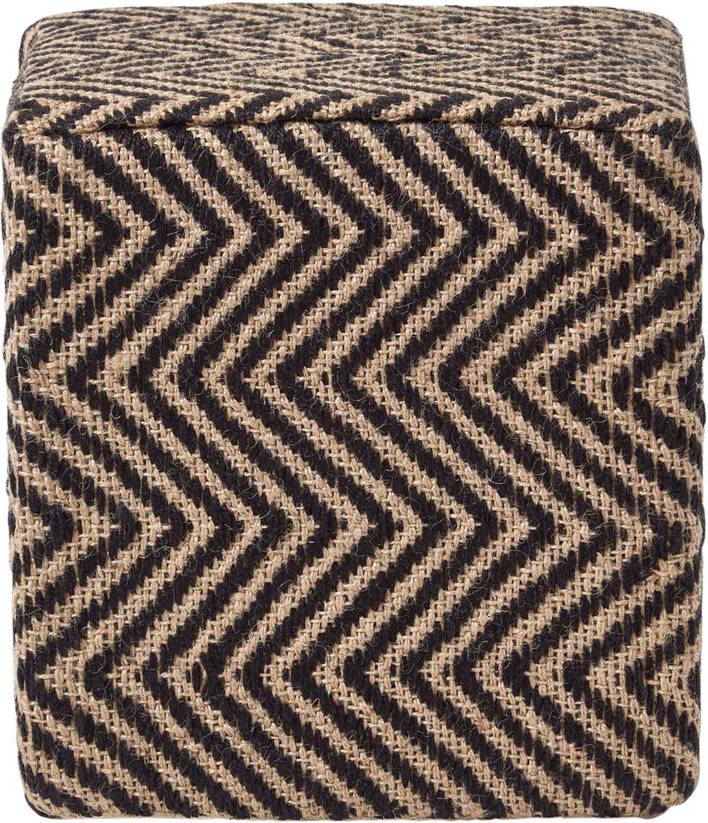 Homescapes jute poef met chevronpatroon - zitkubus zwart-naturel, 36x38 cm Zwart-Natuurlijk