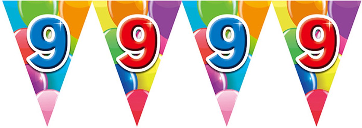 3x Vlaggenlijn 9 jaar 10 meter - Verjaardag Feestje Vlag Vlaggen Versiering Slinger Feestdecoratie Decoratie