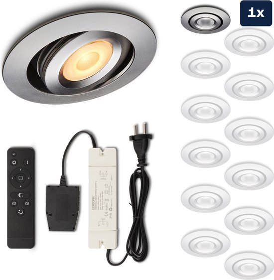 Foto: Ledisons piccolo set met zilveren led inbouwspot en afstandsbediening dimbaar 3 jaar garantie 2700k extra warm wit 200 lumen 3w ip44