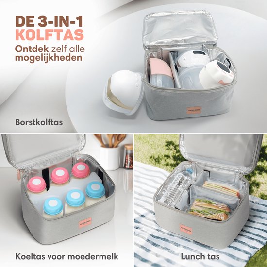 Vulpes Goods® Babycare - Luxe Koeltas met Koelelement - Voor Onderweg - Moedermelk tot 12 uur Koel - Koeltas Kolf - Koeltas Moedermelk - Bewaartas Babyvoeding - Premium Grey van Vulpes Goods® — afbeelding 2