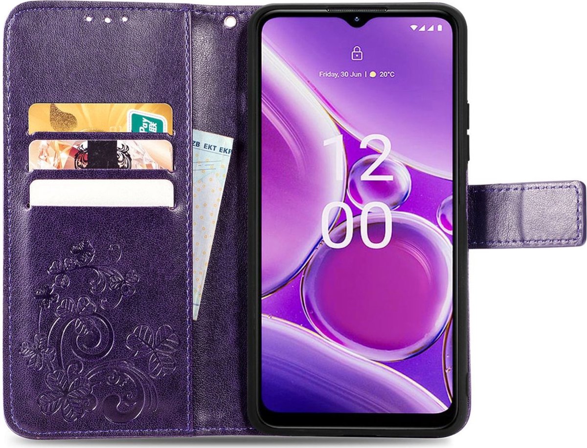 Mobigear Telefoonhoesje geschikt voor Nokia G42 Hoesje | Mobigear Clover Bookcase Portemonnee | Pasjeshouder voor 3 Pasjes | Telefoonhoesje voor Pinpas / OV Kaart / Rijbewijs - Paars