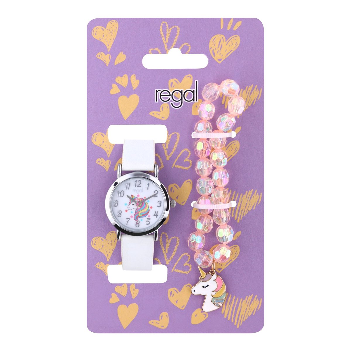 Lucardi Kinder Regal kinder horloge unicorn set - Horloge - Kunststof - Wit - 22 mm