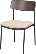 Rowico Home Maymont Eetkamerstoel Donkerbruin - Eikenhouten Rugleuning - Beige Stoffen Zitvlak - Stapelbaar - Keukenstoel - Zonder Armleuning