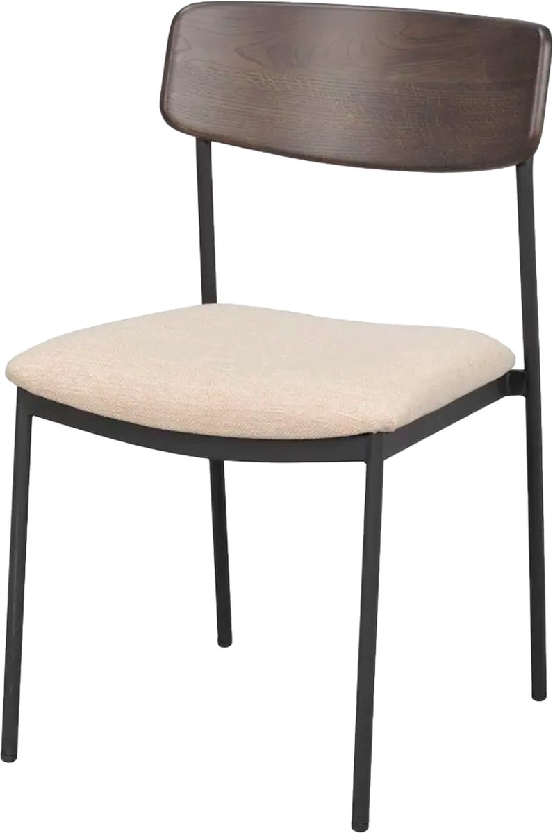 Rowico Home Maymont Eetkamerstoel Donkerbruin - Eikenhouten Rugleuning - Beige Stoffen Zitvlak - Stapelbaar - Keukenstoel - Zonder Armleuning