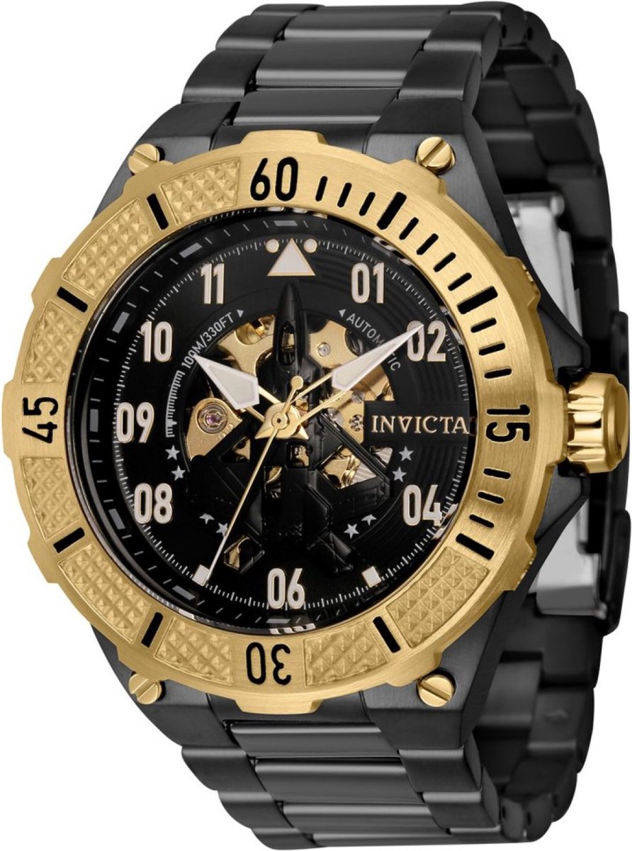 Invicta Aviator 39913 Heren Horloge - Waterdicht - Analoog - Automatisch Uurwerk - Roestvrij Staal met zwarte Wijzerplaat - 50mm