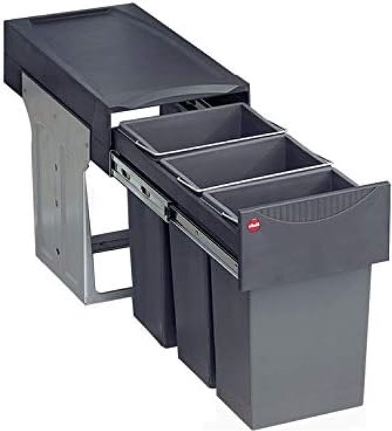 Afvalemmer, voor kasten vanaf 300 mm breed, inbouw-vuilnisemmer 2 x 15 l, volledig uittrekbaar met telescopische rails, antraciet