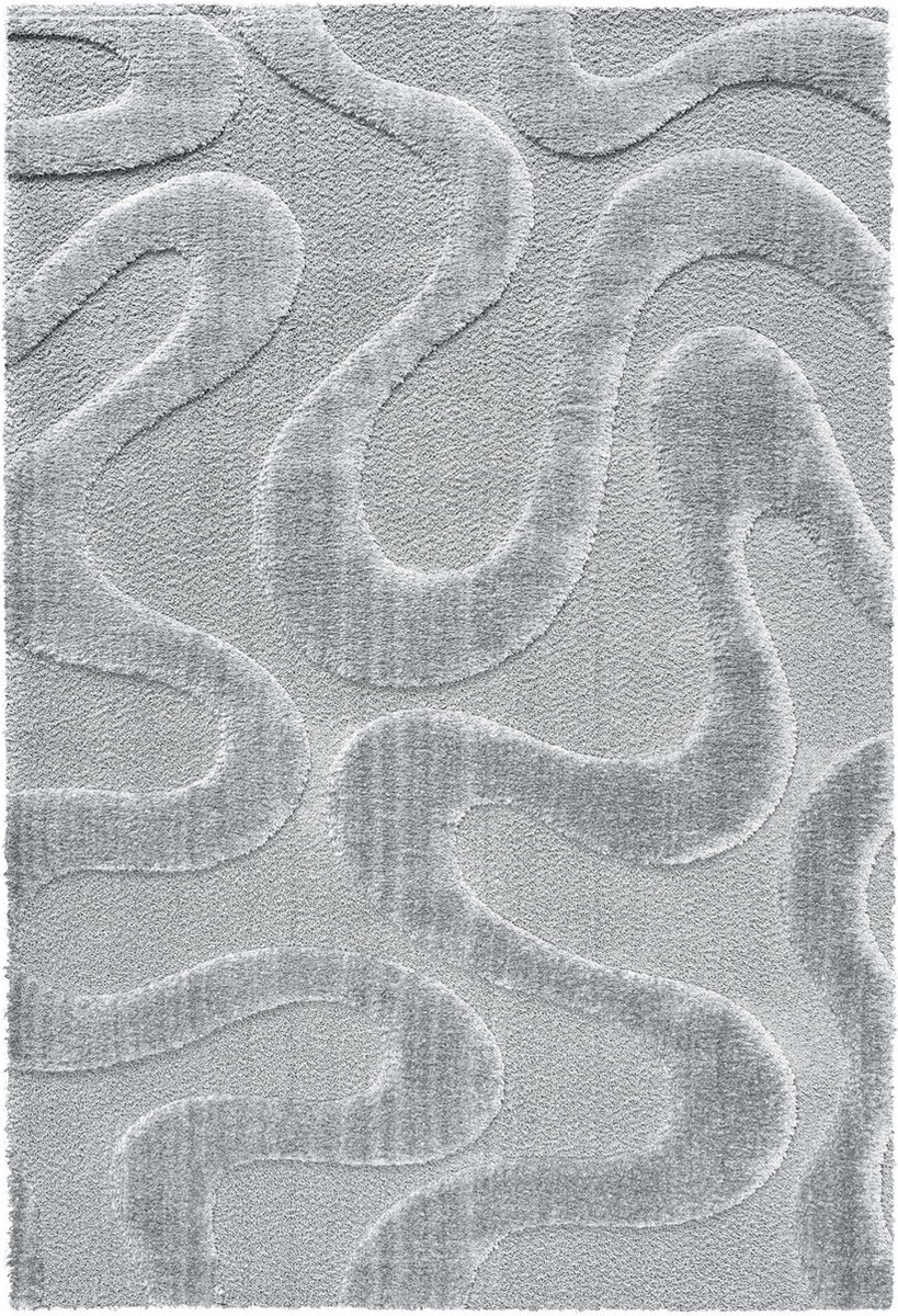 Rugsman Osaka 013.007.5171 Vloerkleed - 160 x 230 cm - Grijs - Rechthoekig - Polyester - Woonkamer - Abstract - Shaggy - Hoogpolig