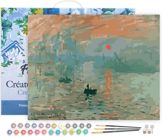 Figured'Art Schilderen op Nummer Volwassenen met lijst - Monet Zonsopgang - Handwerk acrylverf Kit DIY Compleet - 40x50cm Canvas al ingelijst