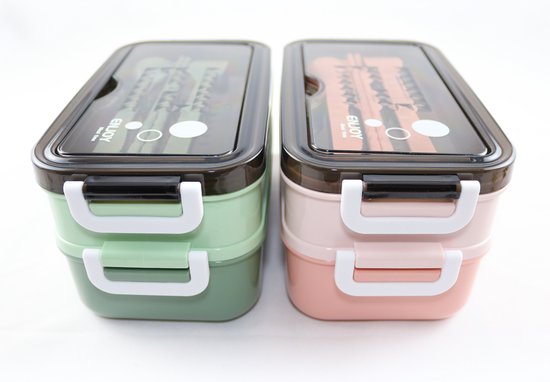 Boîte à lunch avec bol à soupe Vert et Rose - Boîte à bento - Set - Boîte à lunch adultes - Boîtes repas - Boîte à lunch Enfants - Boîte à lunch avec compartiments - hermétique et étanche - Sans BPA
