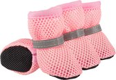 2 paar antislip hondenlaarzen, hondenpoot beschermers, antislip kleine en middelgrote honden laarzen, reflecterende ademende zachte mesh kleine hondenschoenen voor warm weer, warme wegen - roze