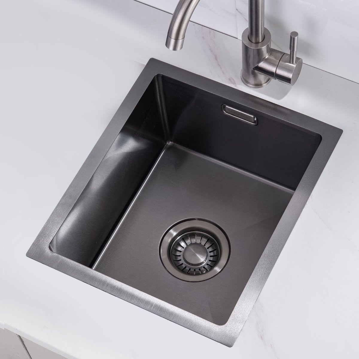 LOMAZOO Spoelbak NOAH 34x40 - Spoelbak Keuken - Spoelbakken Keuken - Wasbak Keuken - Met Kraangat - Gun Metal RVS