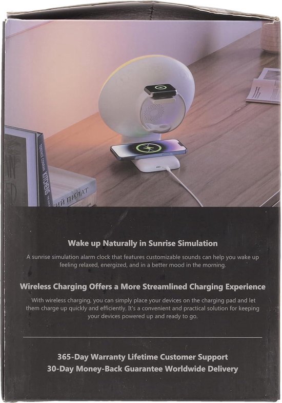 Éclairage d'ambiance Lichtwecker Tageslichtwecker Sonnenaufgang-Sonnenuntergang Simulation Full Bild Wake Up Light avec chargeur sans fil Touch/APP Support - Kinder & Erwachsene - compatible avec Alexa
