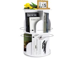 JGS® - Modern Draaibaar Boekenrek 2 Lagen, Wit, Multifunctionele Display en Opslag -