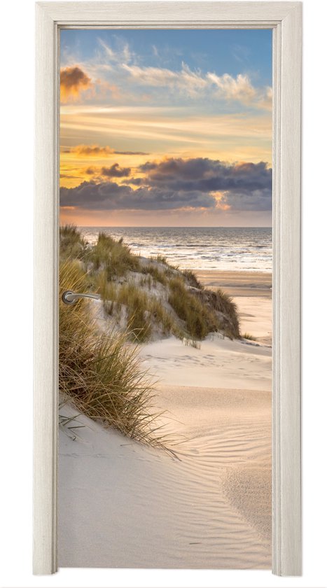 Foto: Deurposter 75x205 cm deursticker strand duin gras zonsondergang zee meubelfolie zelfklevend deurfolie woonkamer interieurfolie fotobehang deur plakfolie deurstickers deurbehang sticker kamer decoratie