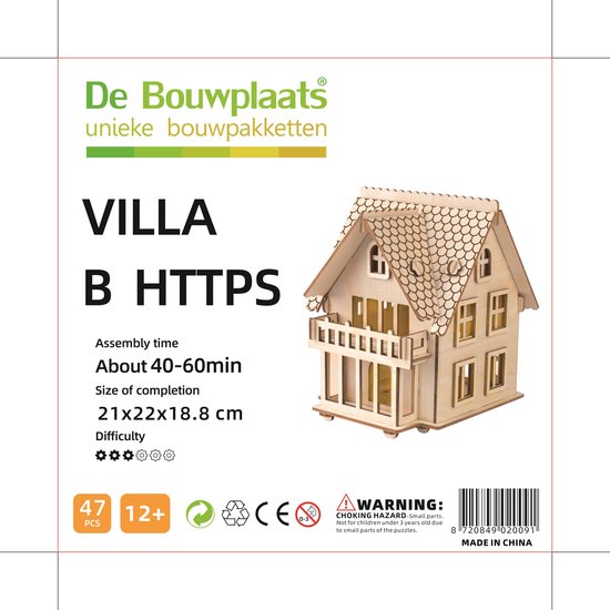 Bouwpakket Villa Huis Huisje B met verlichting- hout