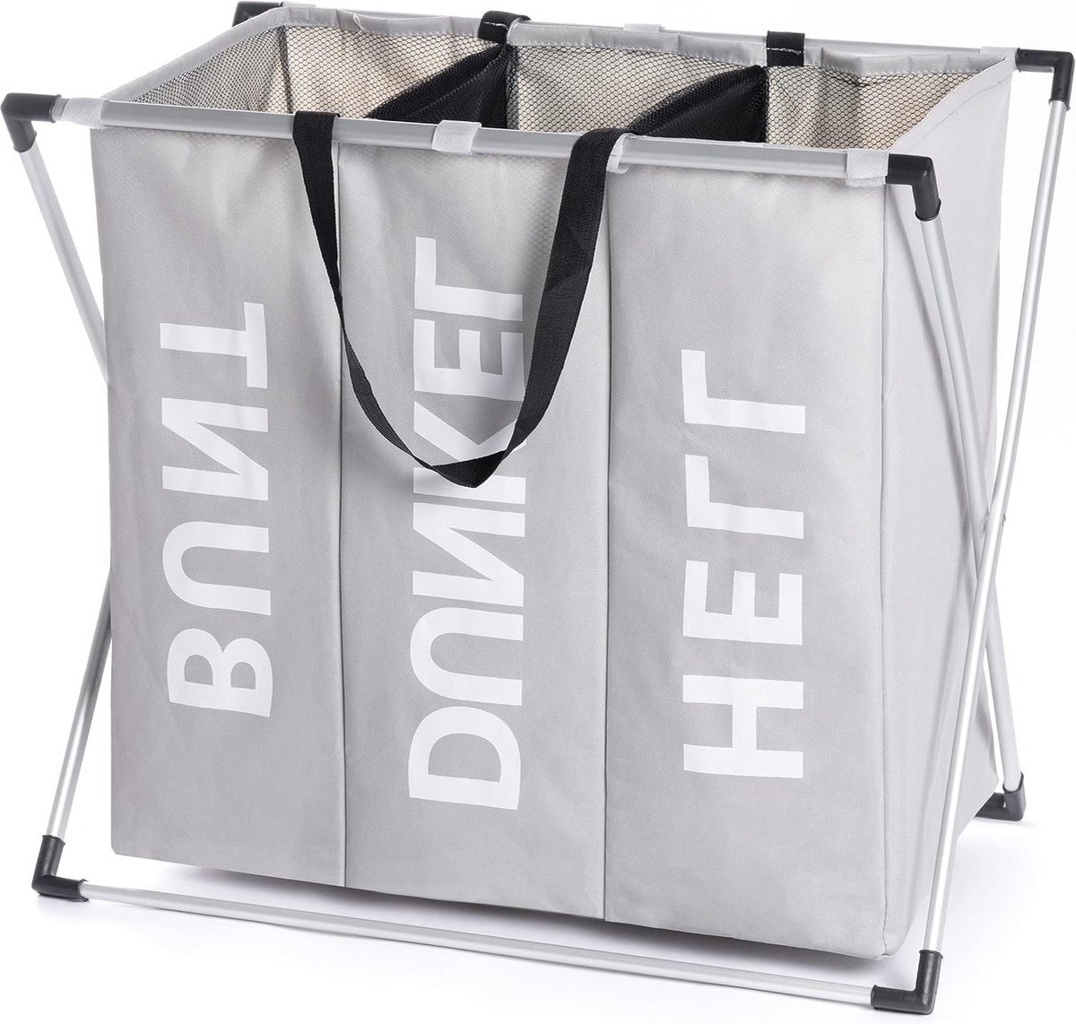 Goedkoopste Wassorteerder 90 liter met 3 vakken lichtgrijs - Opvouwbare wasmand met afsluitbare vakken wassorteerder