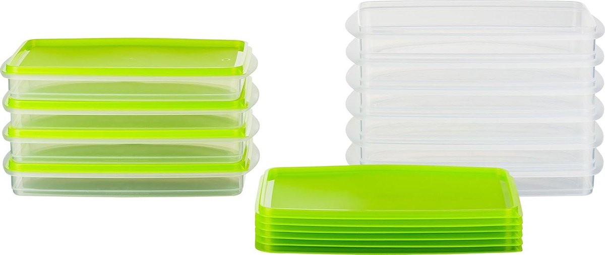 Voedseldozen stapelboxen set - 10 stuks 0.5 liter - rechthoekig - Oostenrijkse kwaliteit - groen - 23 x 14 x 32 cm diepvriesdozen