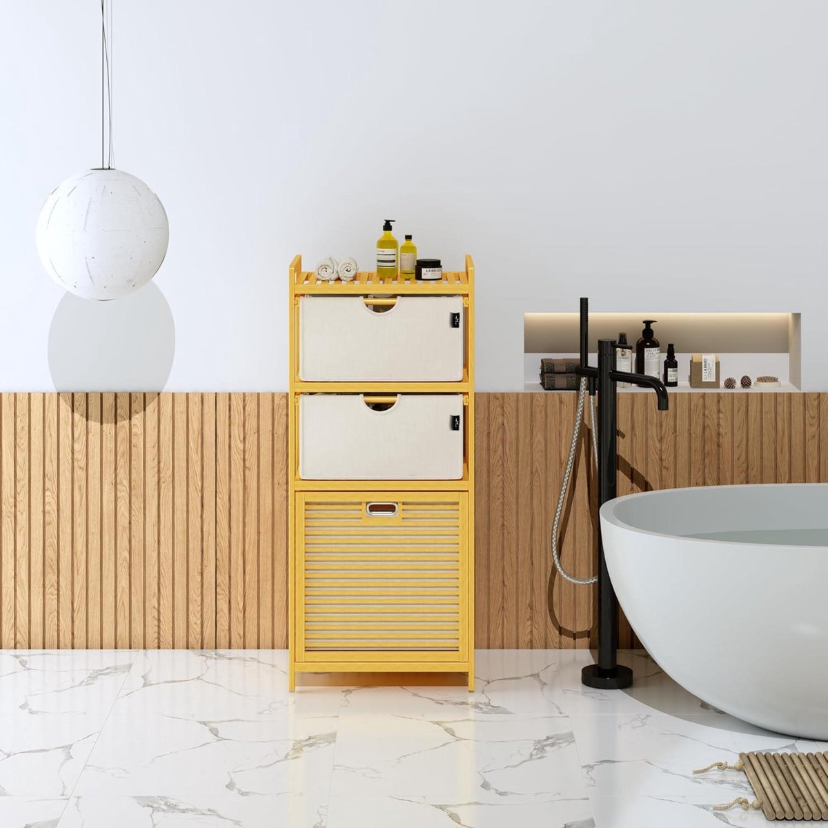 AdealDream Wasmand met bamboeframe, 150 l, 3 vakken