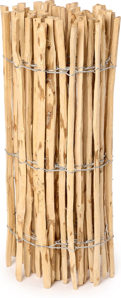 Garronda Tuinafscheiding met palen – 90 cm x 5 m - Hekwerk voor perken - Insteekhek - Rolborder - Houten Hek - Latafstand 7-8 cm – GD-MIS-Rollborder500