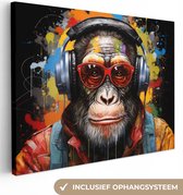 Tableau sur toile Chimpanzé - Singe - animaux - Graffiti - Lunettes - Écouteurs - Couleurs - 40x30 cm - Décoration murale