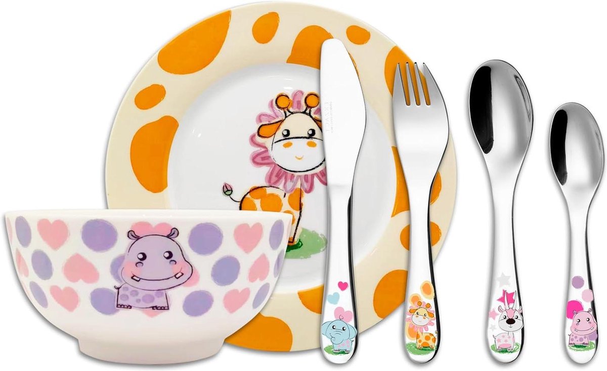 Goedkoopste Green Harmony Bestek Cadeauset 6 Stuks Roestvrij Staal Kindersevies met Deluxe Geschenkdoos Schattige Dieren kinder ontbijtset