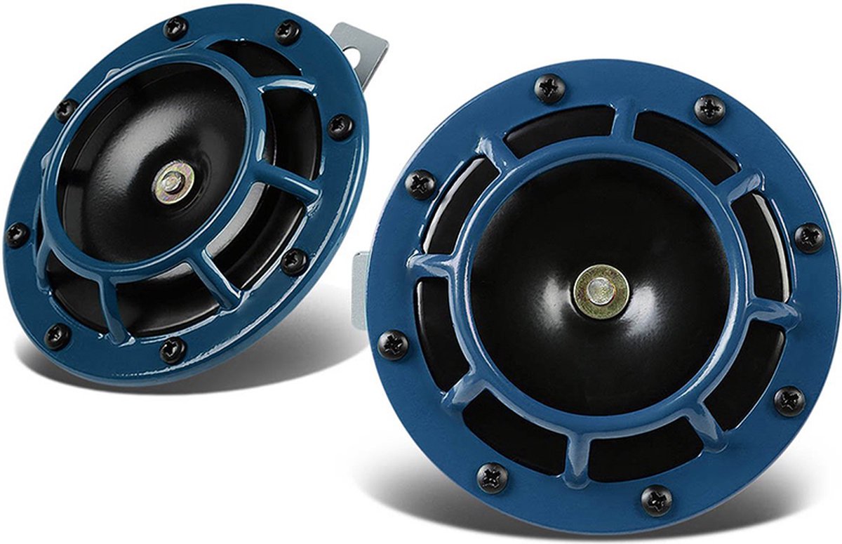 SK-Import BlastTone Toeter - Claxon - Blauw- Luchthoorn - High Tone 400Hz - Low Tone 335Hz - 12 Volt D.C. 124mm Diameter / 70mm