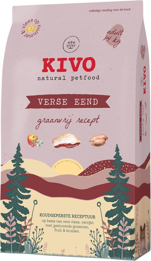 Kivo Petfood Hondenbrokken Verse Eend - 14 kg - Koudgeperst - Graanvrij