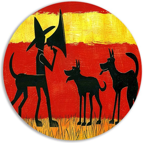 Honden schilderij - Dieren wandbord - Wanddecoratie rond Man - Muurdecoratie landelijk - Wandcirkel - Woonaccessoires muurcirkel aluminium 40x40 cm