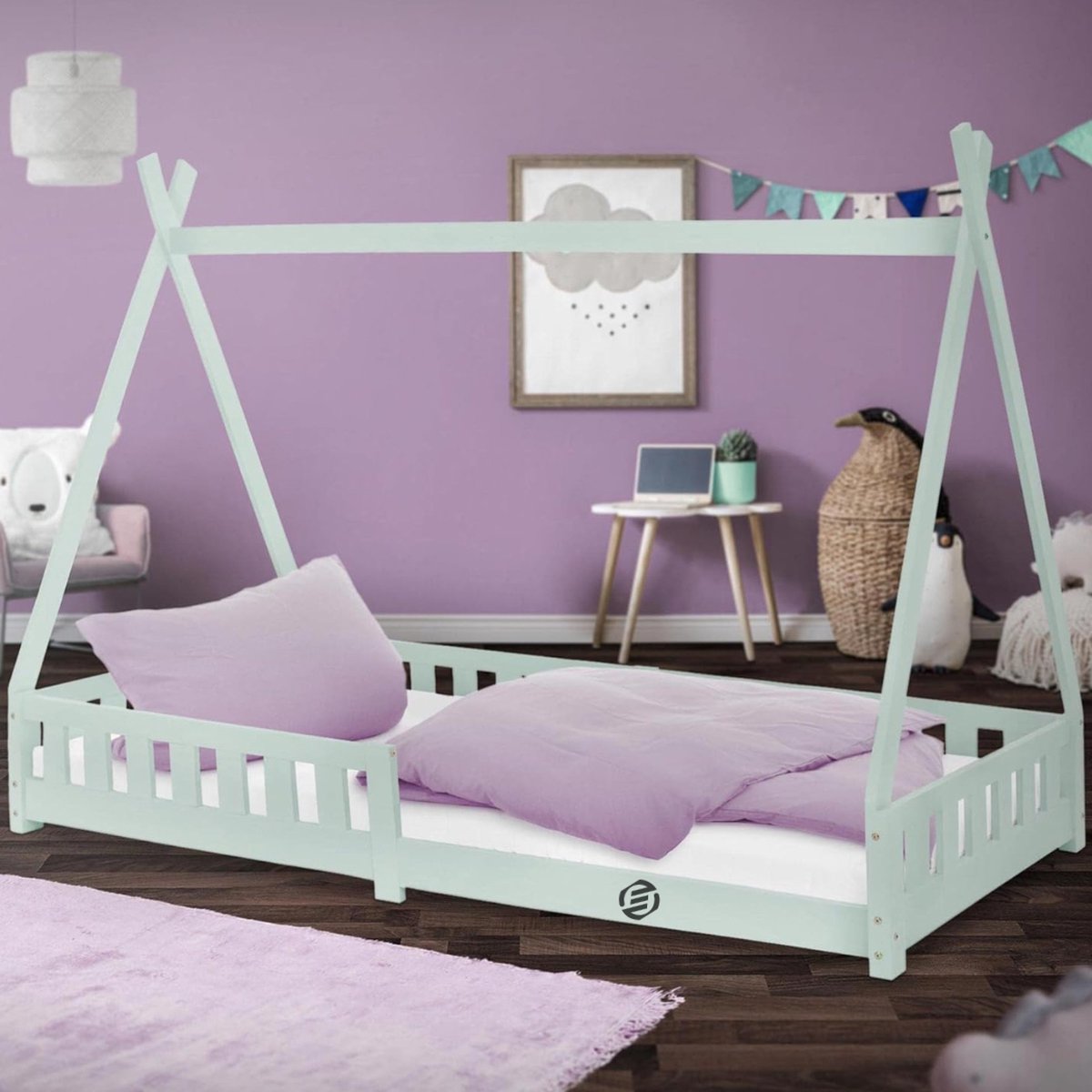 Equivera Grondbed - Peuterbed - Kinderbed - Bedhuisje - Huisbed - Grondbed Peuter - Laag Bed - Vloerbed Muntgroen
