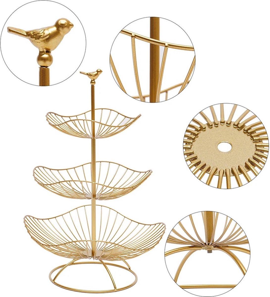Bealive® Etagere 3 laags - Fruitmand - Metaal - Gouden gekleurd - 3 Etages - Hoogte van 47 cm