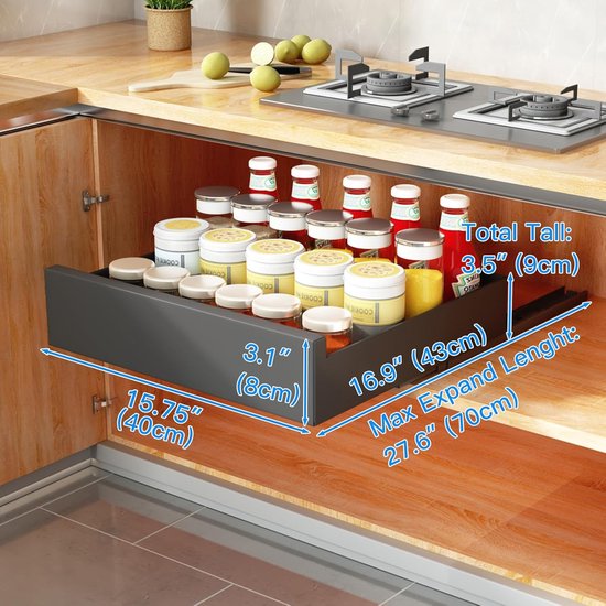 Keukenkast Organizer met uitschuifbare laden en handvat wit 25cm