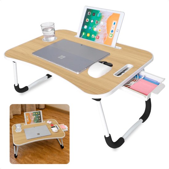 ML-Design Bamboe Laptop Tafel voor Bed/Sofa, 4 Kantelhoeken, Laptop Standaard met Ventilatiegaten