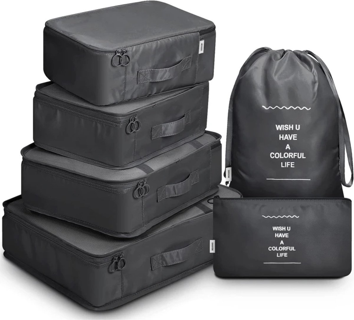 Packing Cubes - 7 stuks - geschikt voor tassen, koffers, backpacks - kleding organizer - travel organizer - koffer organizer set - zwart - DELAGO