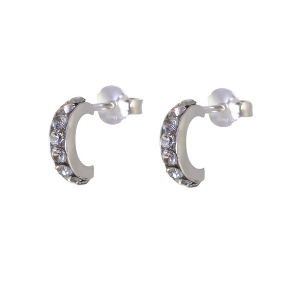 Behave – Oorbellen – 925 Sterling Zilveren Kleine Oorring met Grijze Black Diamond Kristal steentjes