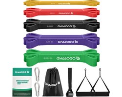 Odoland Fitnessbandenset - Pull-up Weerstandsband - 5 Verschillende Treksterktes - Expander-Banden Set met Handgrepen Voetbanden Deuranker - Draagtas - HTML Content Toegevoegd