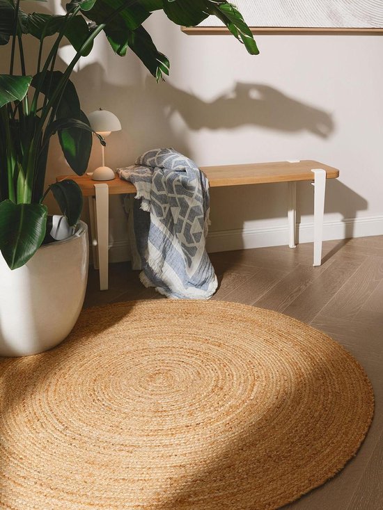 Rond Jute Tapijt 90 cm – Handgeweven – Natuurlijk Design – Geschikt voor Vloerverwarming