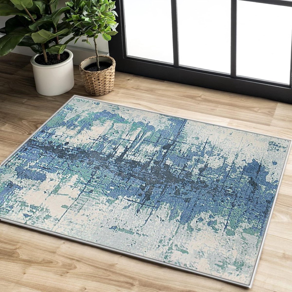 Laagpolig modern vloerkleed voor woonkamer - slaapkamer - eetkamer - inktblauw - 80 x 120 cm