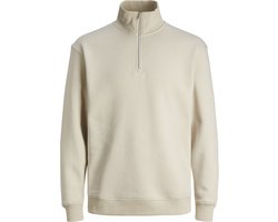 JACK & JONES Bradley sweat half zip regular fit - heren schipperstrui katoenmengsel met opstaande boord - beige